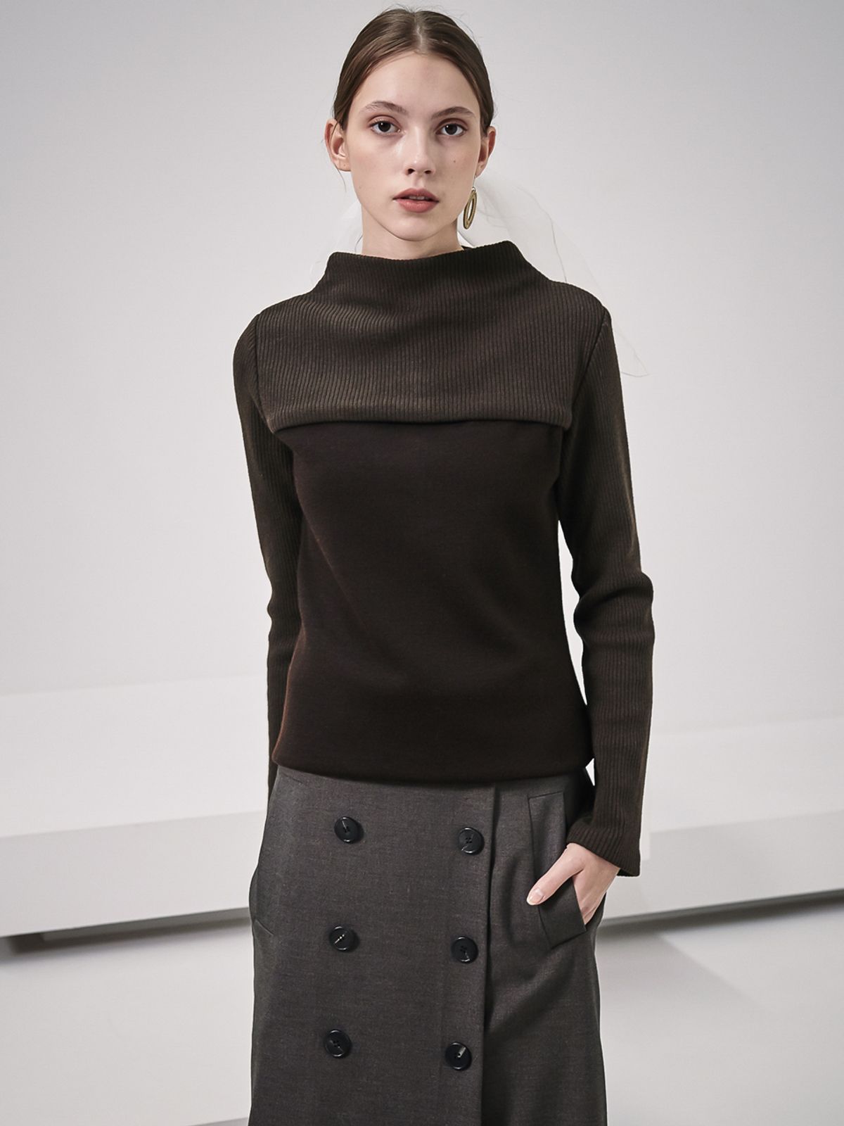 아쿠드(ACUD) Gaia Double Button Pencil Skirt_Coffee