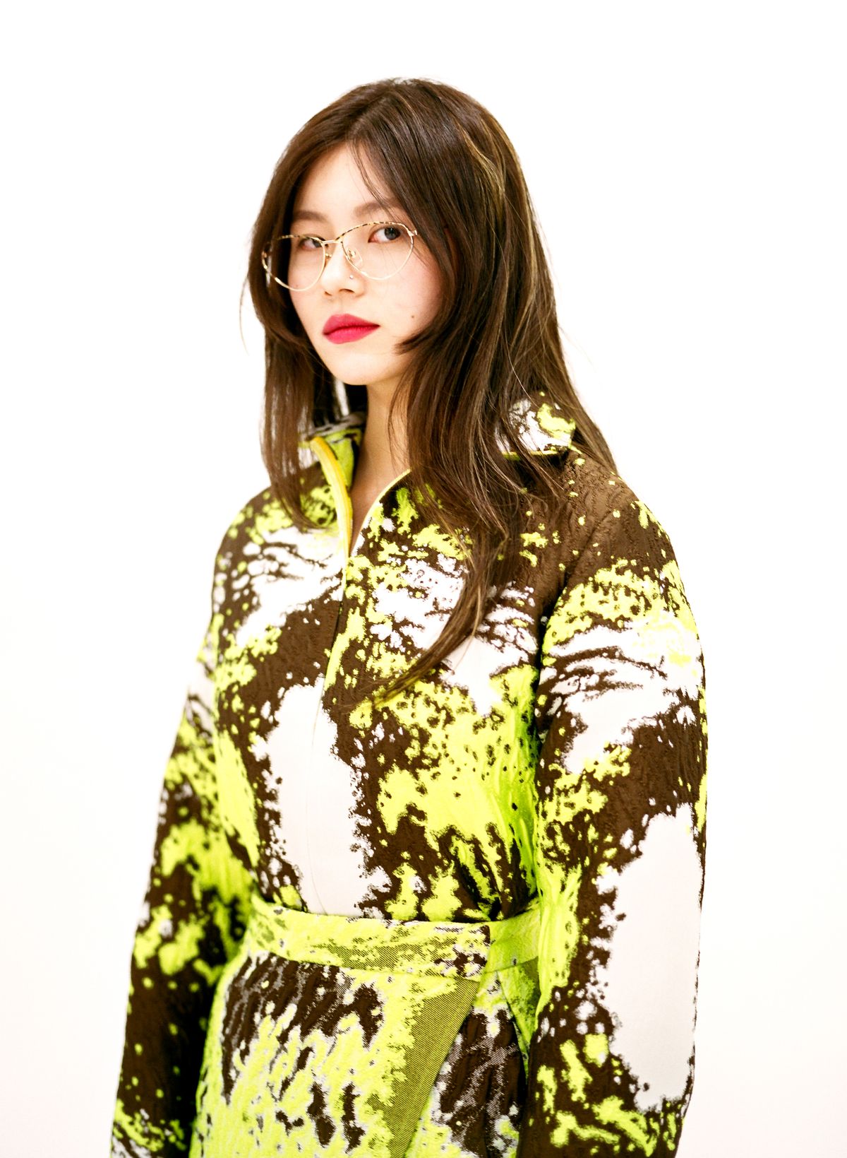 진존잼(JINJONJAM) 형광 자카드 비대칭 랩 스커트