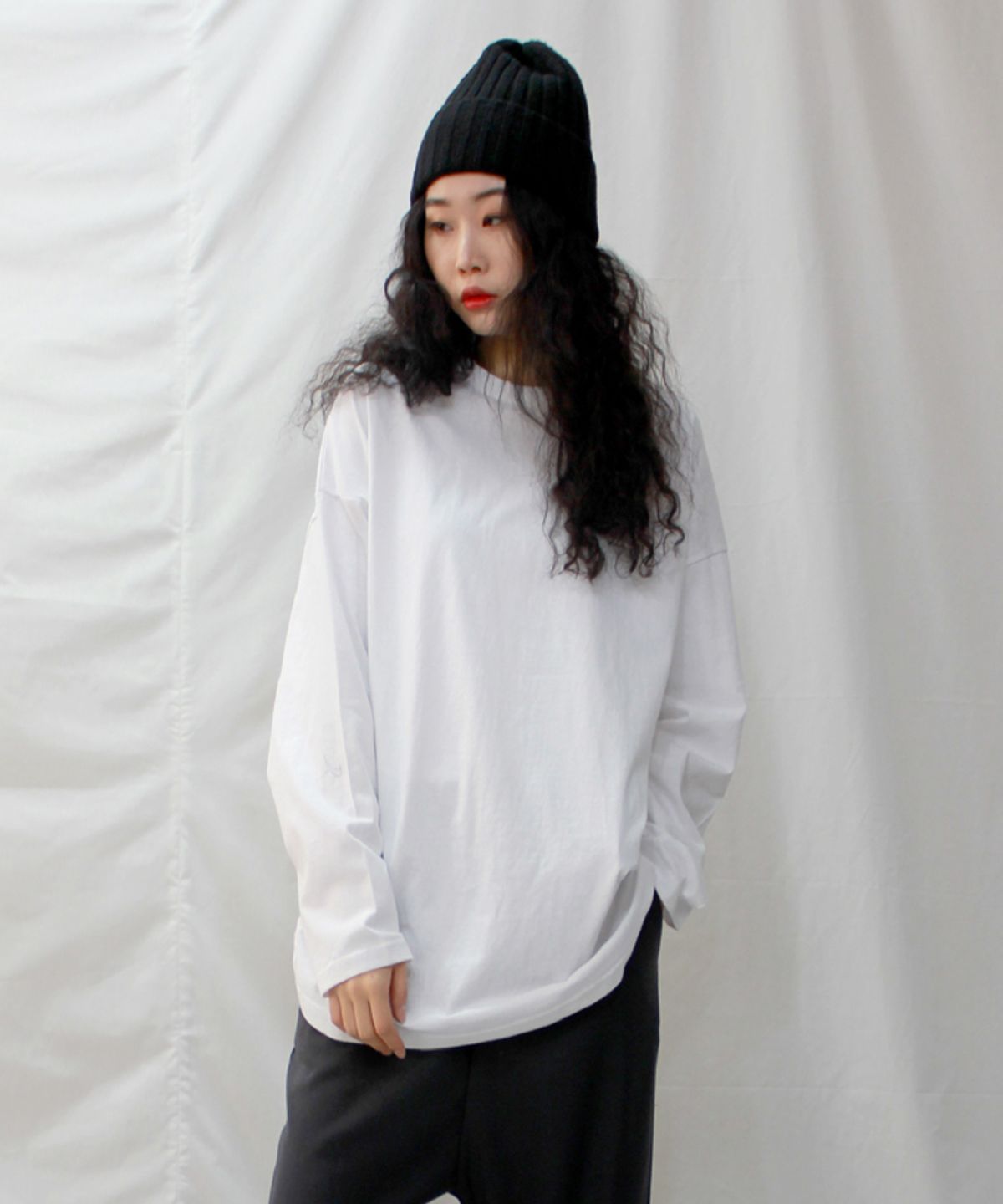 드마크(DEMARC) 남자여자 오버핏 레이어드 무지티 화이트