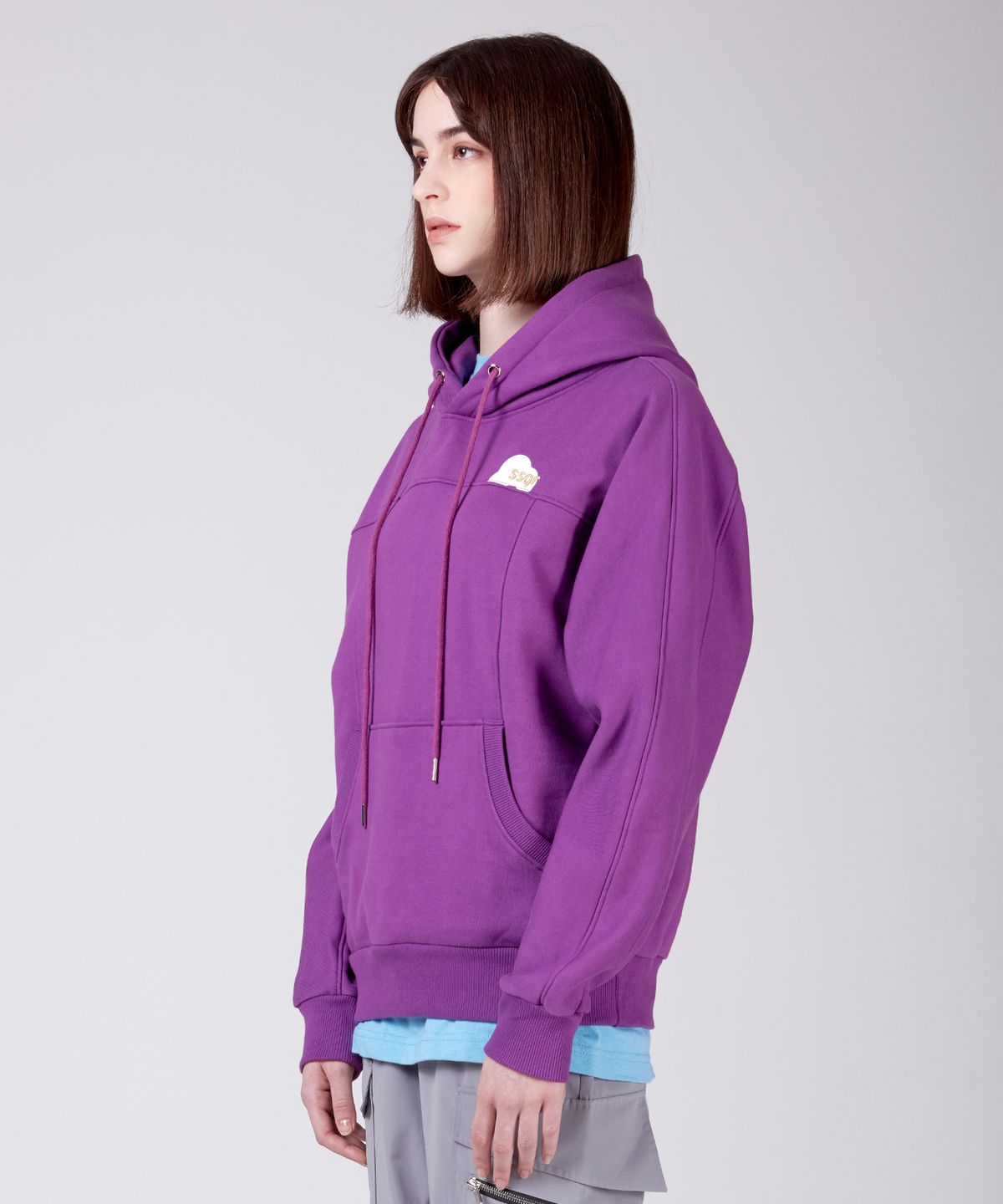 에스에스큐알(SSQR) Unisex Embroidered Hooded Sweatshirt KIZ_H_01_PURPLE_MEDIUM