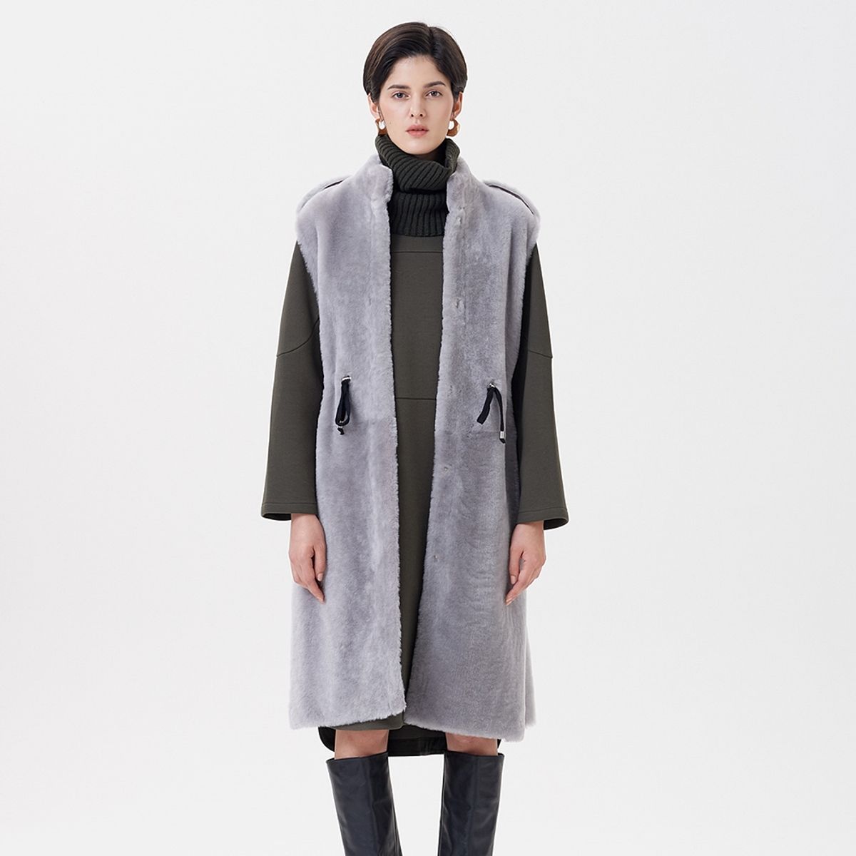 핀블랙(PINBLACK) MERINO REAL MUSTANG LONG VEST GREY