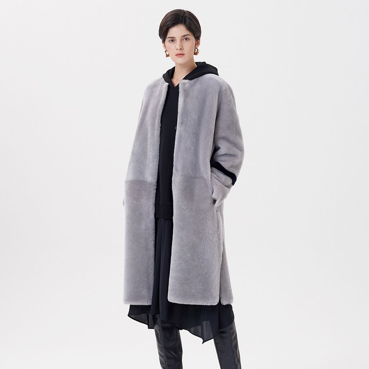 핀블랙(PINBLACK) REVERSIBLE MERINO MUSTANG LONG COAT GREY