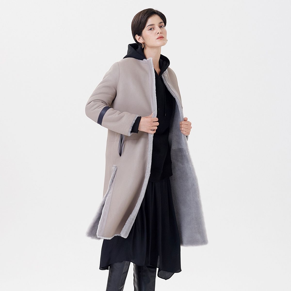 핀블랙(PINBLACK) REVERSIBLE MERINO MUSTANG LONG COAT GREY