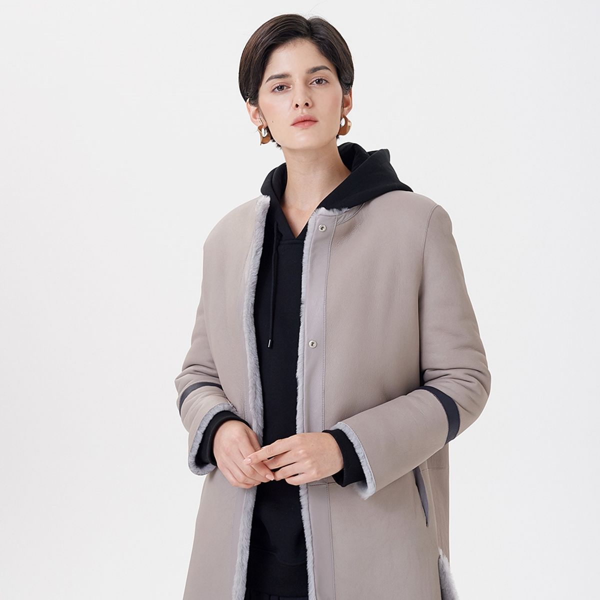 핀블랙(PINBLACK) REVERSIBLE MERINO MUSTANG LONG COAT GREY