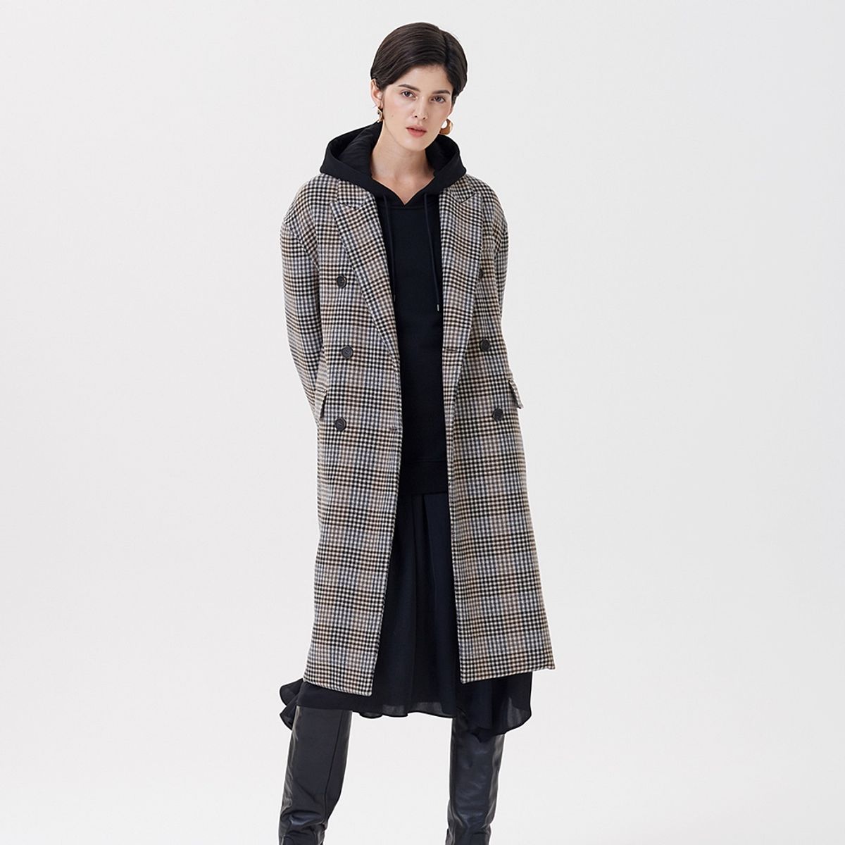 핀블랙(PINBLACK) HANDMADE CHECK COAT KHAKI BROWN