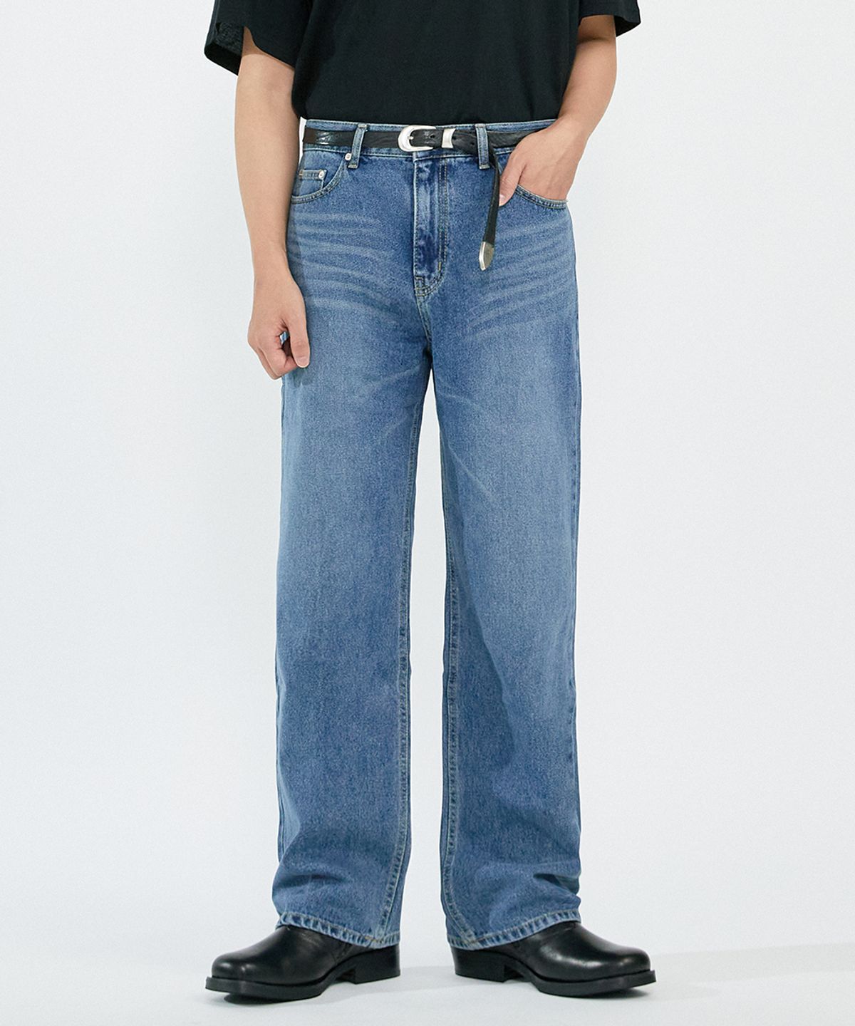 오더아카이브(ORDER ARCHIVE) Minimal wide jeans - 워시드블루
