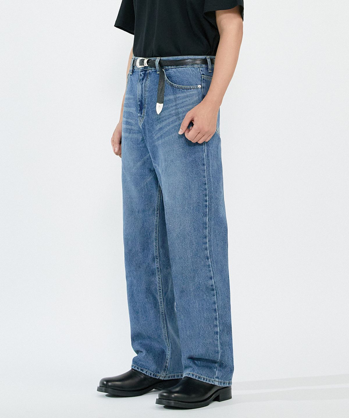 오더아카이브(ORDER ARCHIVE) Minimal wide jeans - 워시드블루