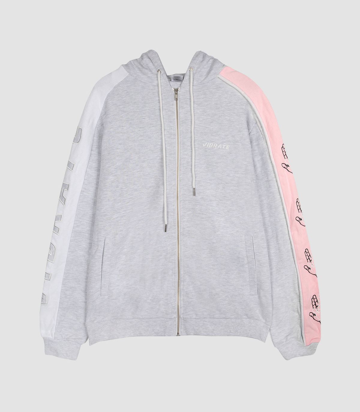 바이브레이트(VIBRATE) SLEEVE COLOR SCHEME HOODIE ZIPUP (MELANGE&PINK)