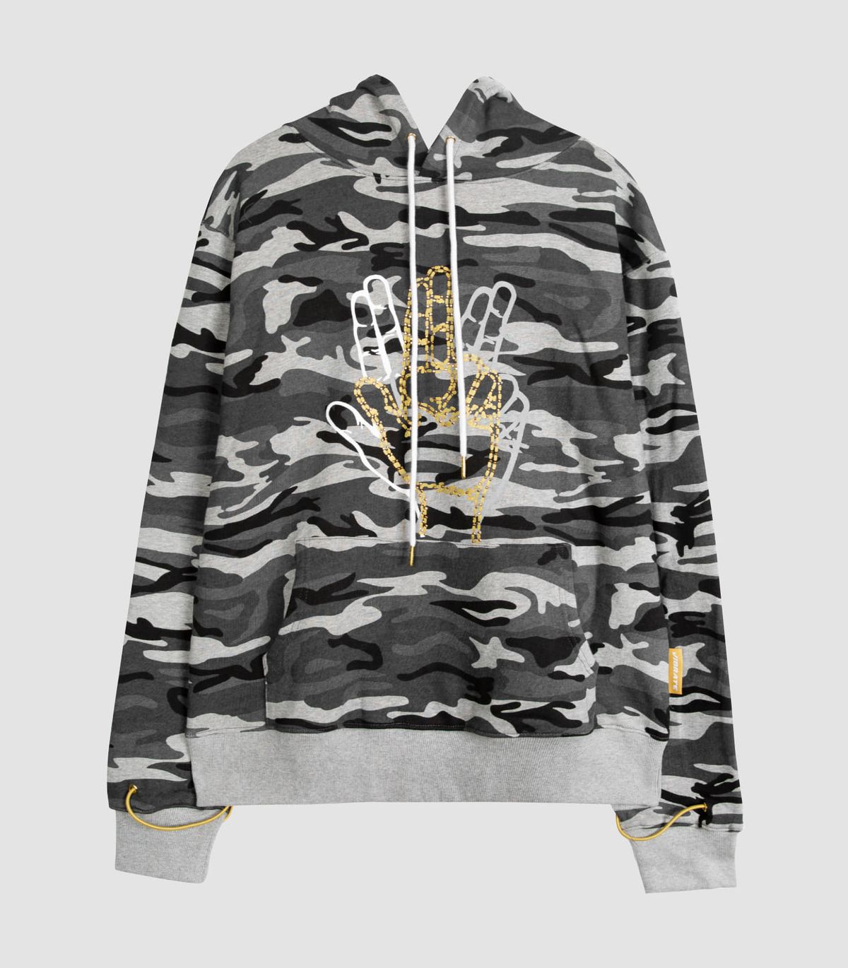 바이브레이트(VIBRATE) GOLDLINE SLEEVE STRING POINT HOODIE (BLACK CAMO)
