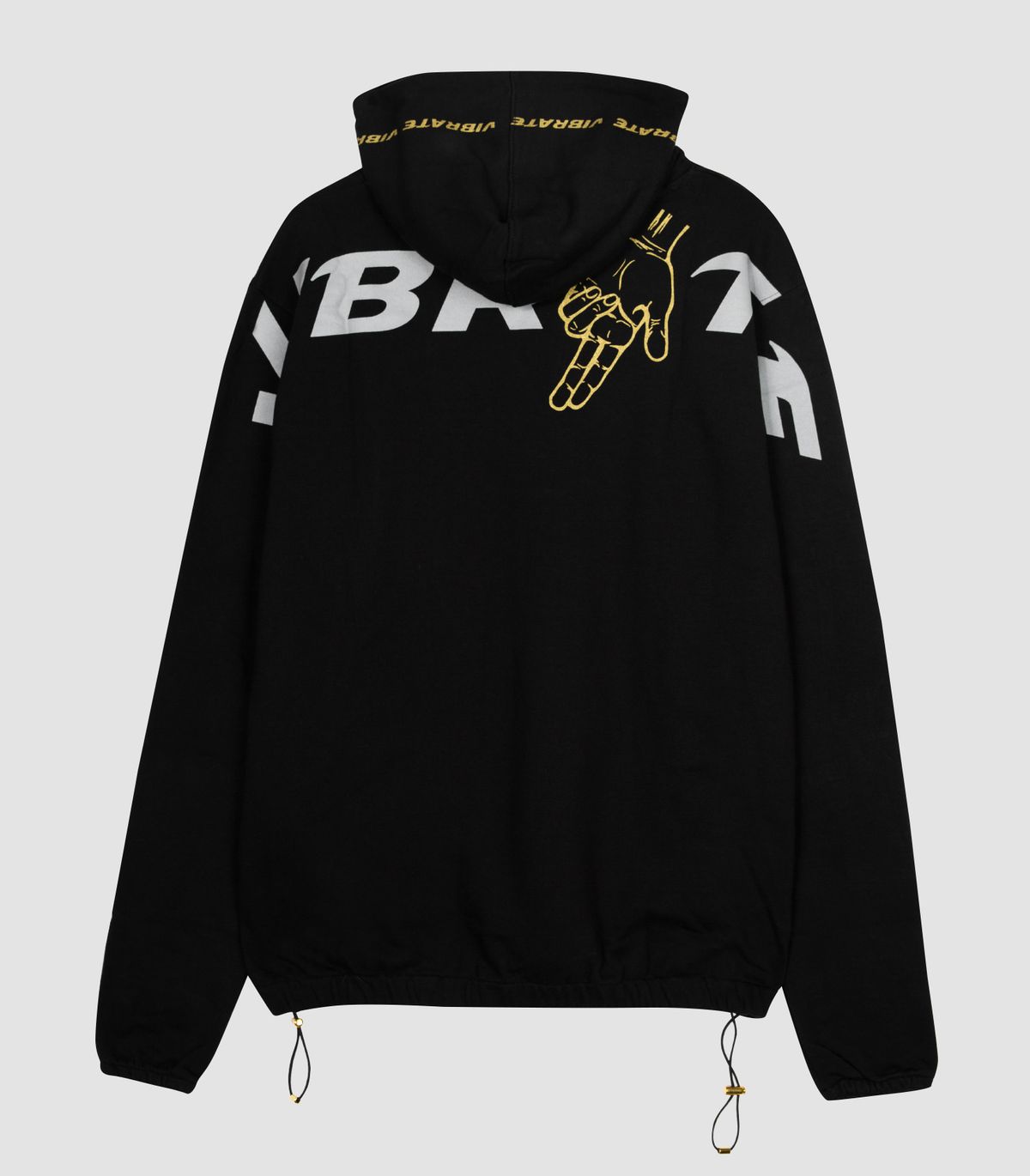 바이브레이트(VIBRATE) GOLDLINE LETTERING FINGER LOGO HOODIE (BLACK)