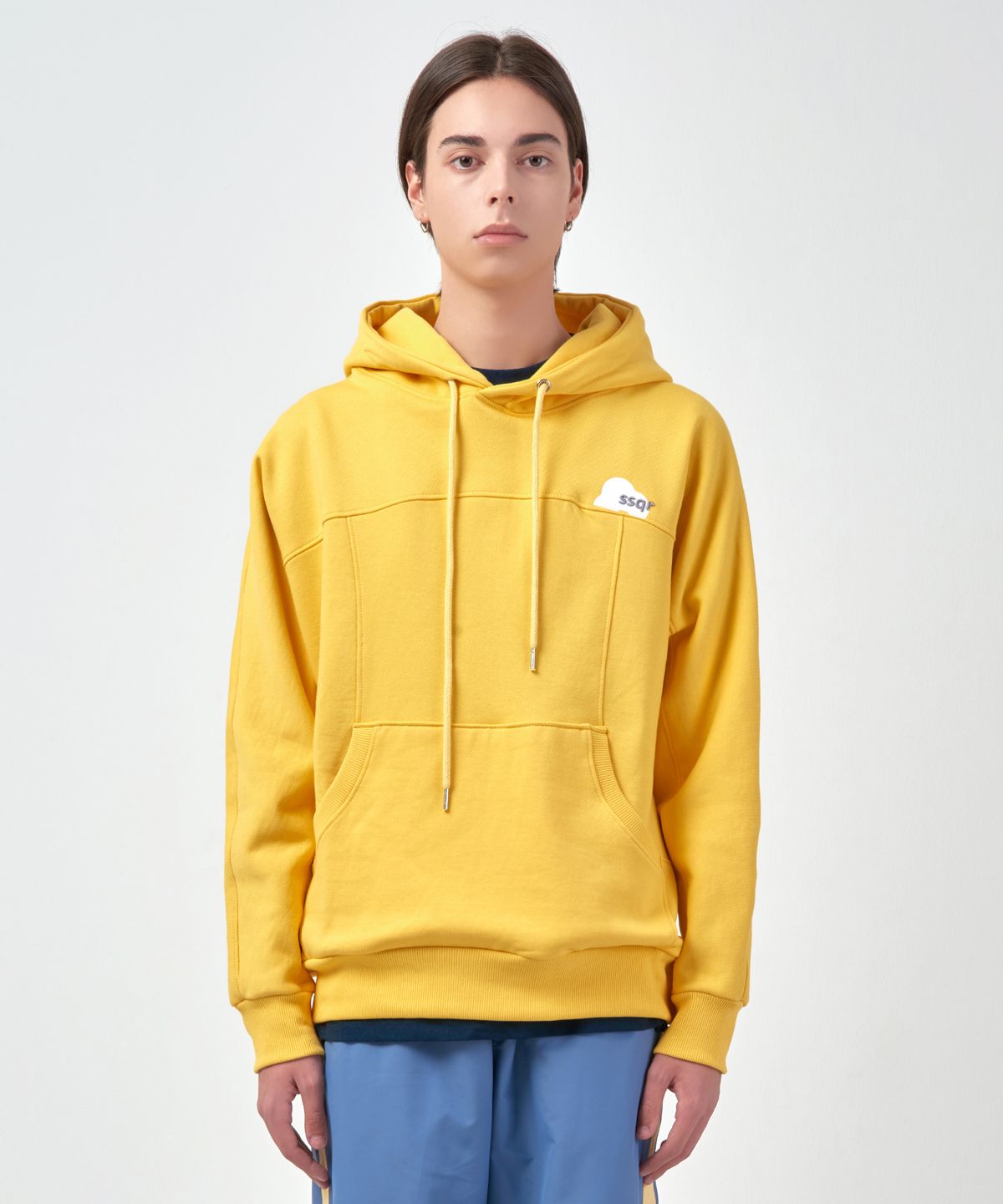 에스에스큐알(SSQR) Unisex Embroidered Hooded Sweatshirt KIZ_H_01_MUSTARD_LARGE