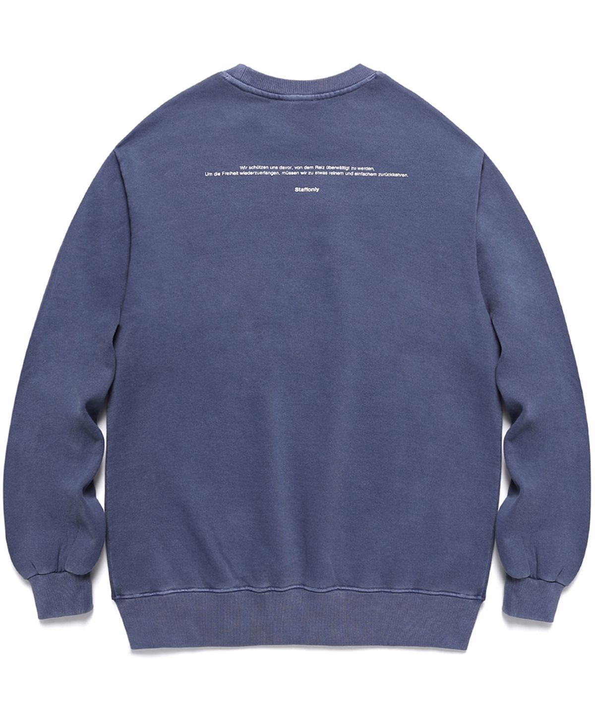 스텝온리(STAFFONLY) PIGMENT SLOGAN LOGO CREWNECK (WASHED NAVY)