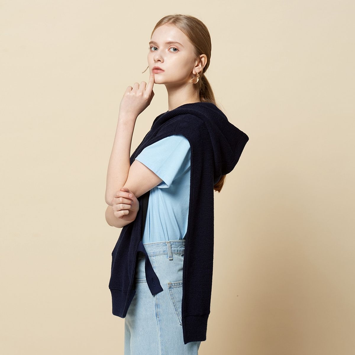 핀블랙(PINBLACK) HOODY MUFFLER VEST NAVY