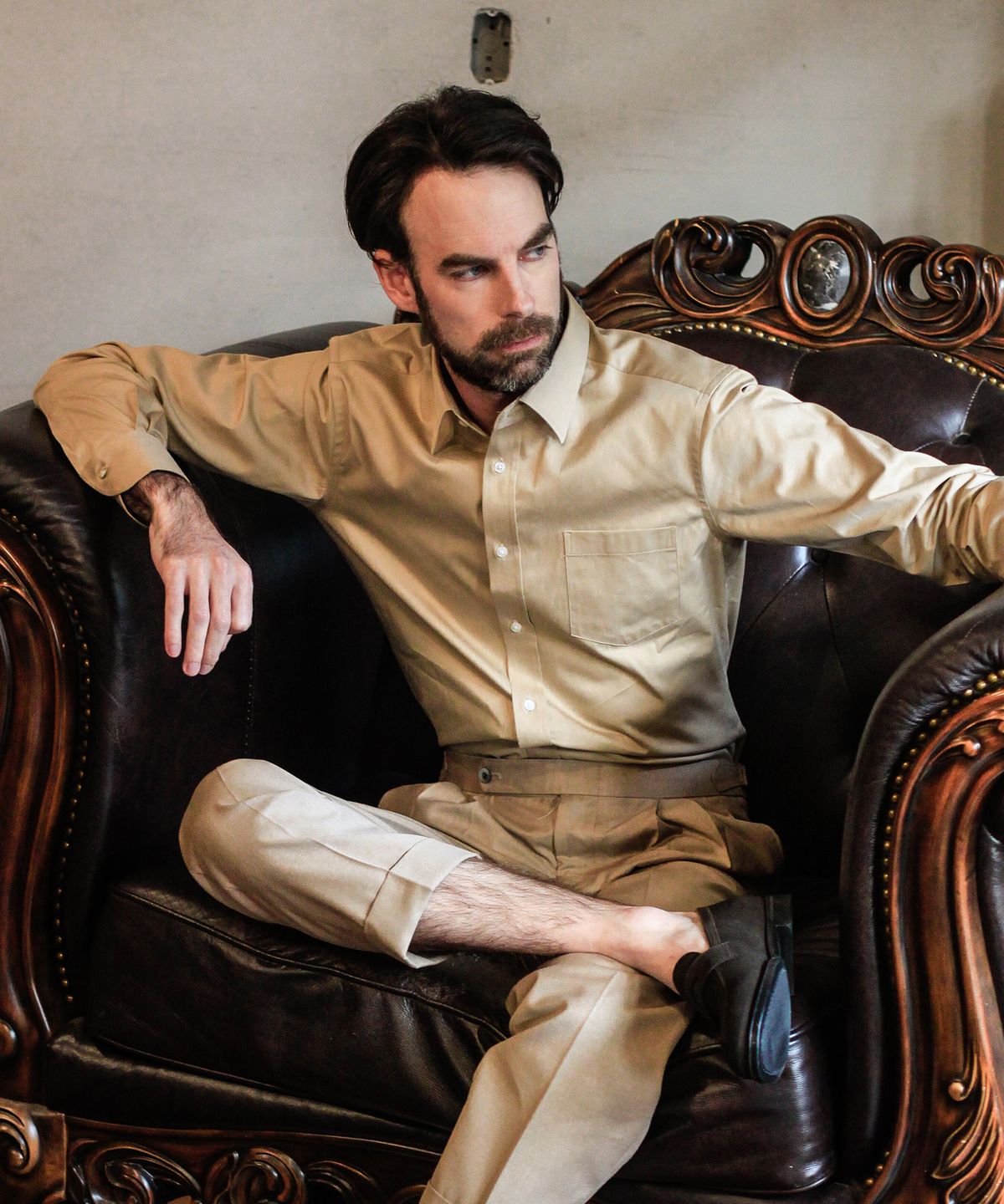 벨리프(BELLIEF) Gaberdine cotton classic fit shirt (Beige)