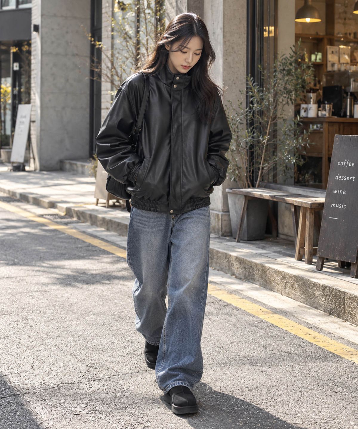 콜릿(KOLEAT) WOMEN 오버핏 마일드레더  플라켓 점퍼