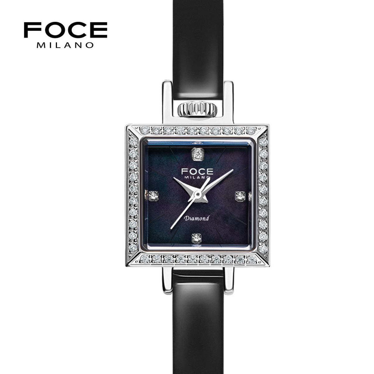 포체 레이디(FOCE LADY) 18mm 여성 다이아몬드 가죽시계 FM1912L-BK