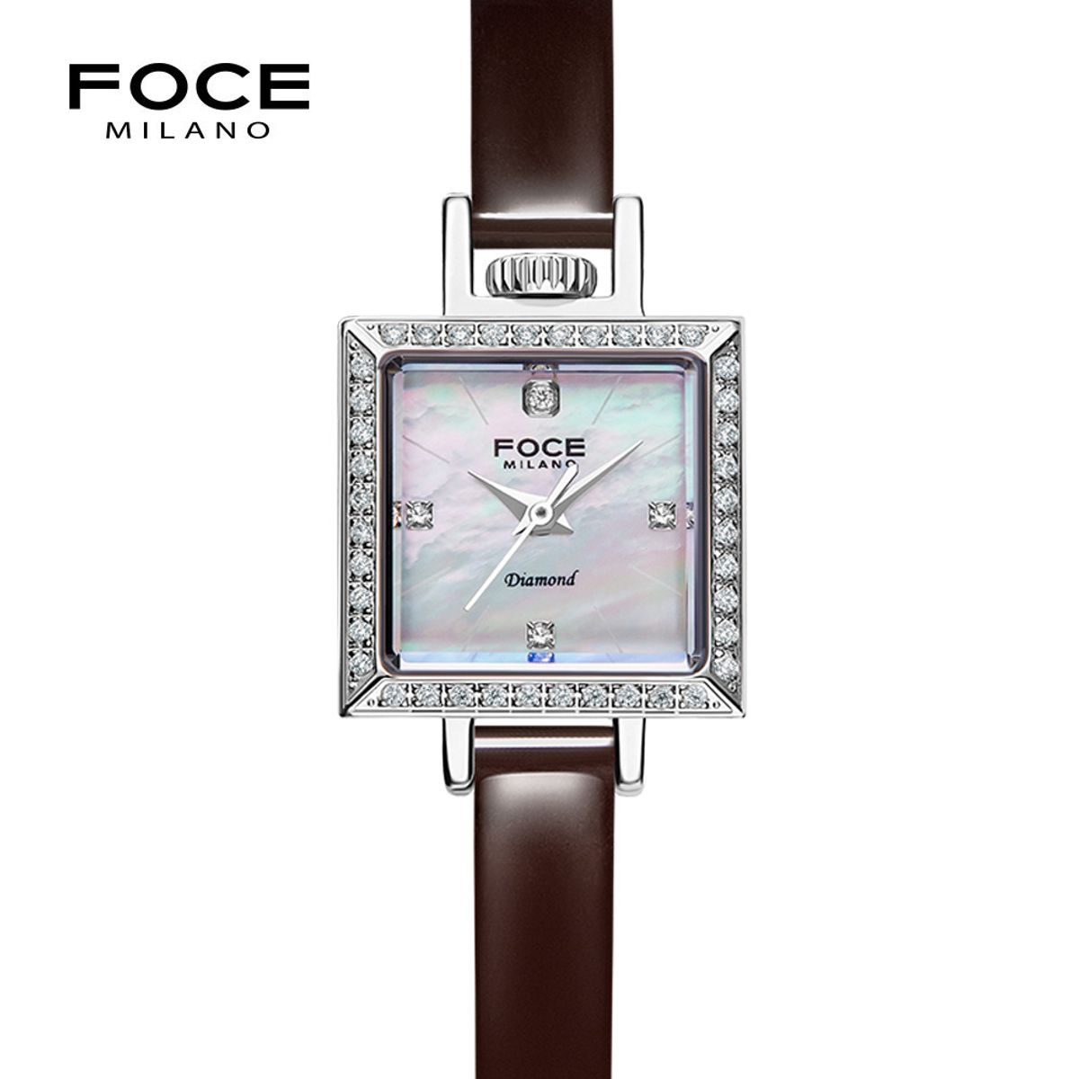 포체 레이디(FOCE LADY) 18mm 여성 다이아몬드 가죽시계 FM1912L-WH