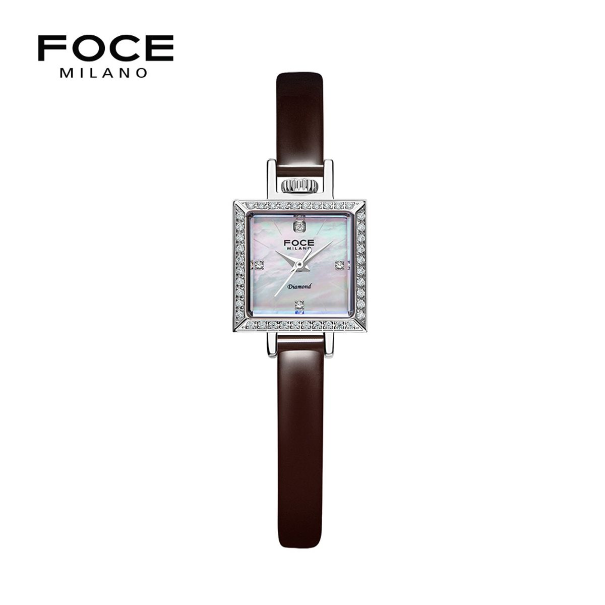 포체 레이디(FOCE LADY) 18mm 여성 다이아몬드 가죽시계 FM1912L-WH