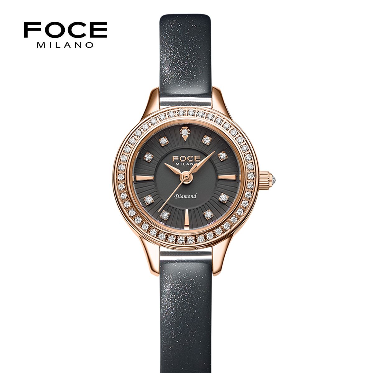 포체 레이디(FOCE LADY) 23mm 여성 다이아몬드 가죽시계 FM1928L-GRG