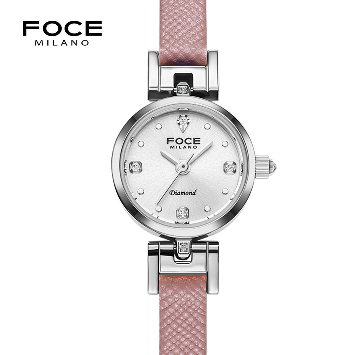 포체 레이디(FOCE LADY) 18mm 여성 다이아몬드 가죽시계 FM1901L-WH