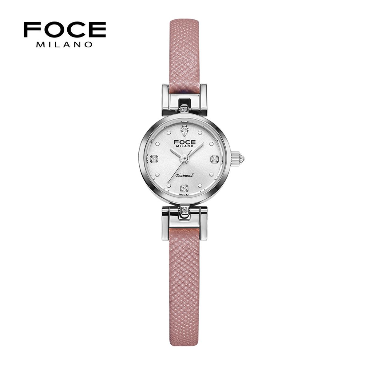 포체 레이디(FOCE LADY) 18mm 여성 다이아몬드 가죽시계 FM1901L-WH