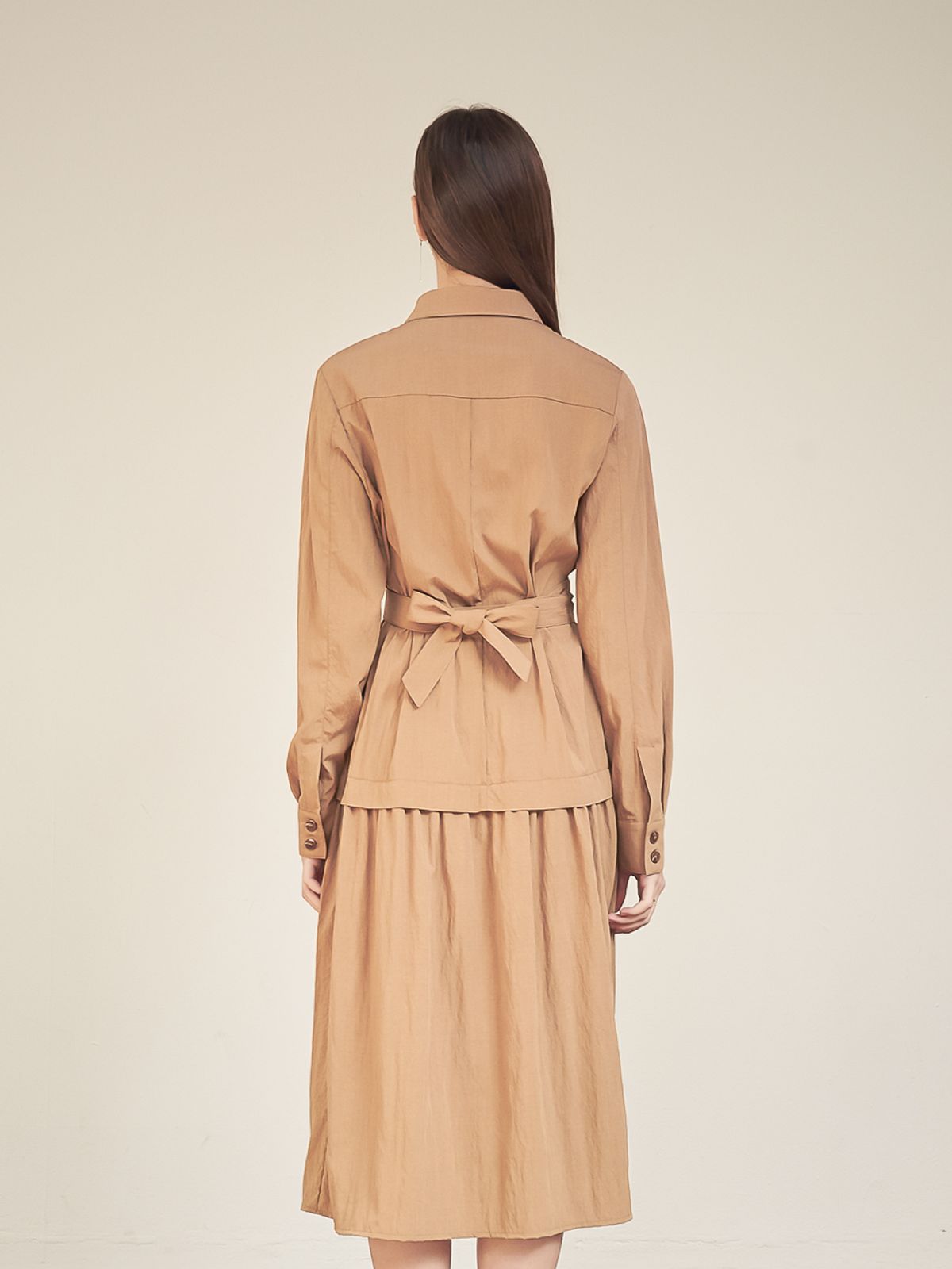 아쿠드(ACUD) Gaia Shirring Shirt One-Piece_Camel