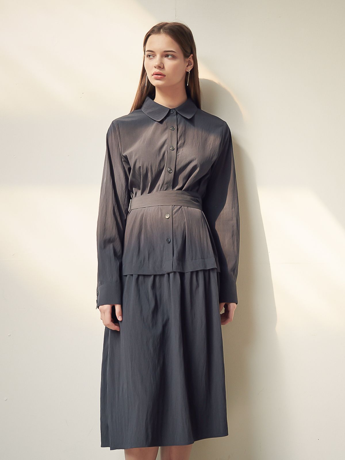 아쿠드(ACUD) Gaia Shirring Shirt One-Piece_Camel