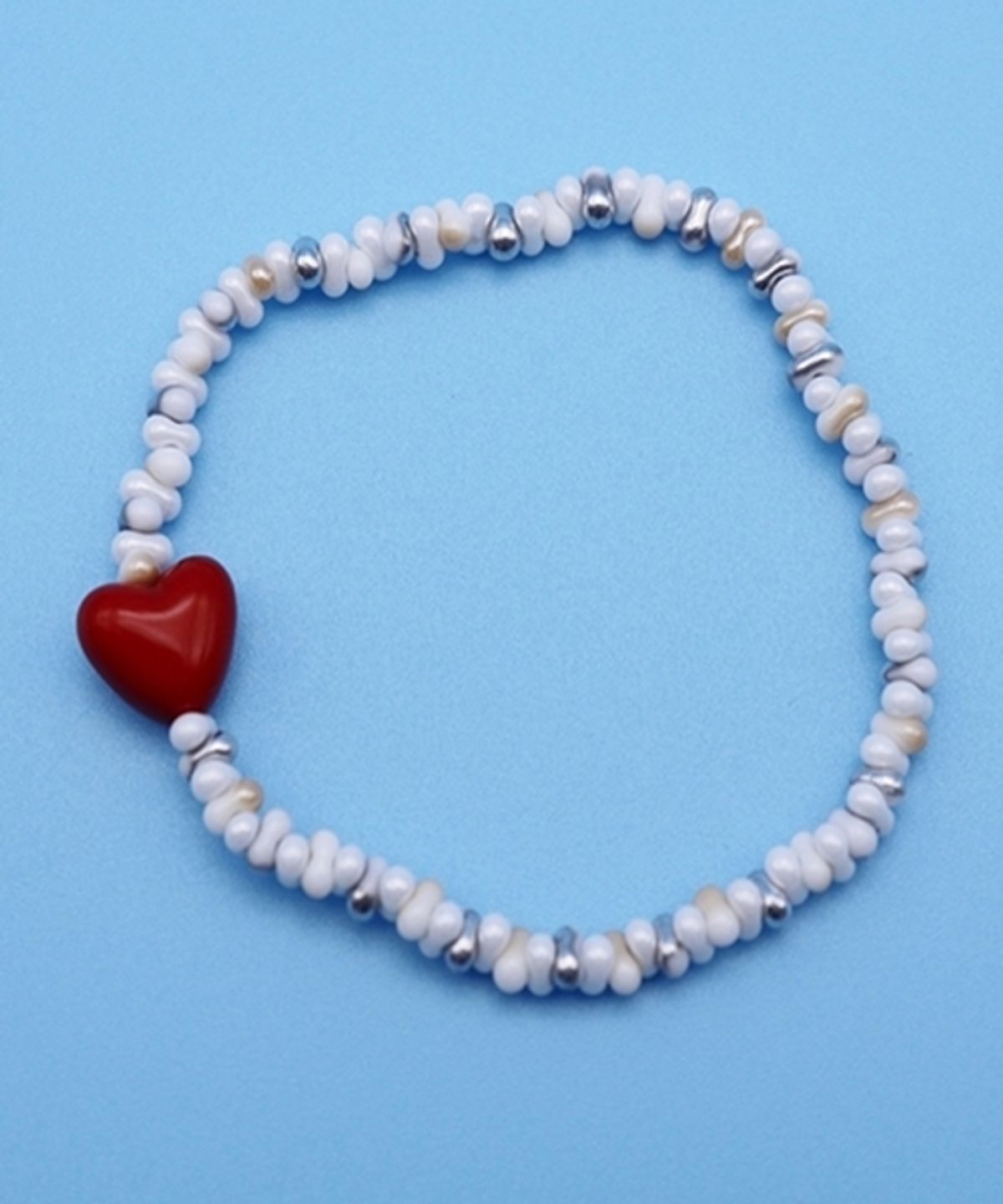 봉보(BONBEAU) Heart point cute beads Bracelet 블루 레드 하트 비즈팔찌