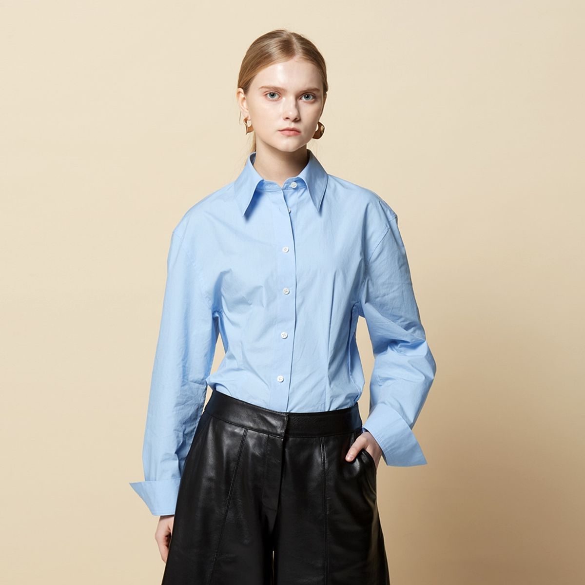 핀블랙(PINBLACK) HOURGLASS PINTUCK COTTON SHIRT BLUE