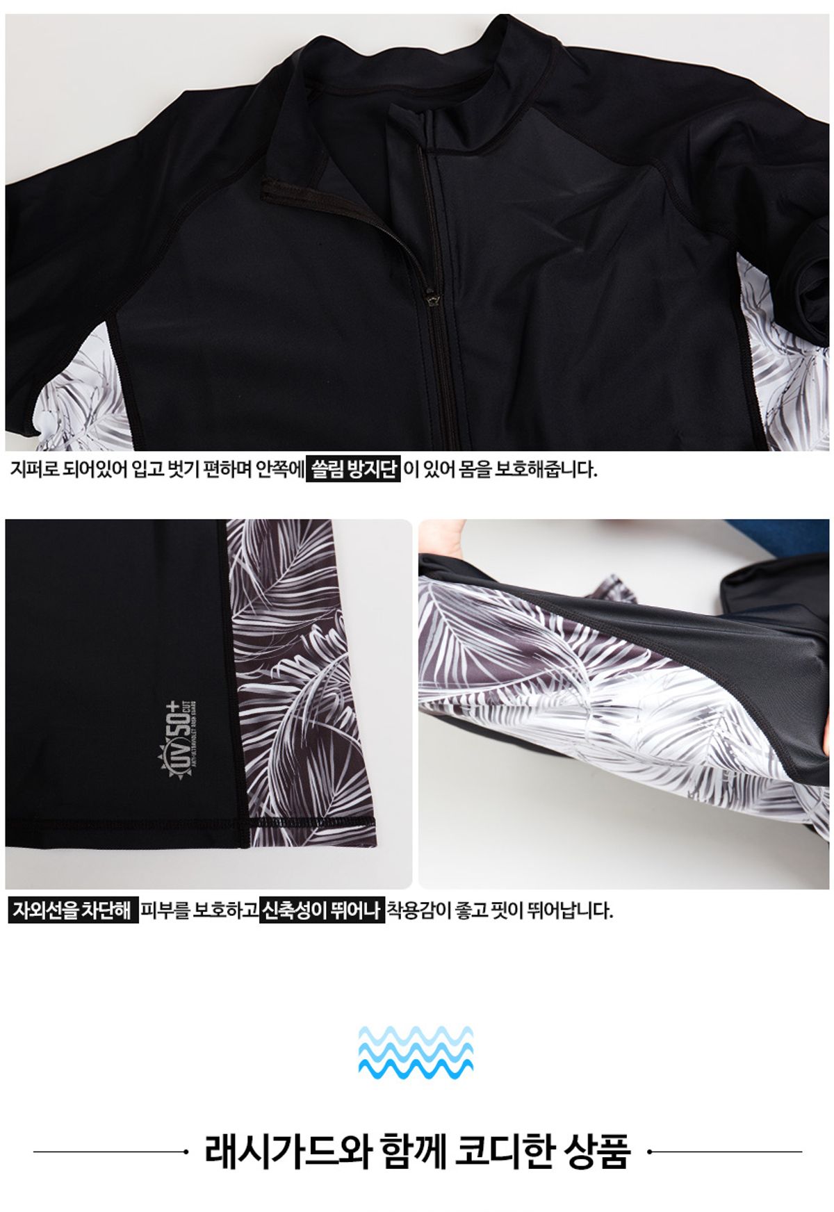 베이직엘르(BASIC ELLE) 남자 배색집업 래쉬가드 BEM-S931K