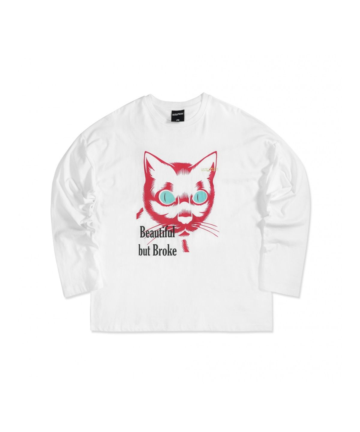 아임낫어휴먼비잉(I AM NOT A HUMAN BEING) The Cat Face Long Sleeve T-Shirt - WHITE