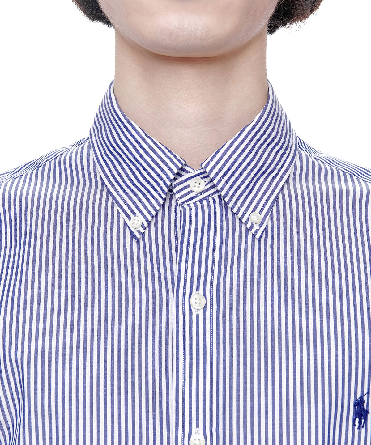 폴로 랄프 로렌(POLO RALPH LAUREN) 슬림 핏 스트라이프 포플린 셔츠 - 블루