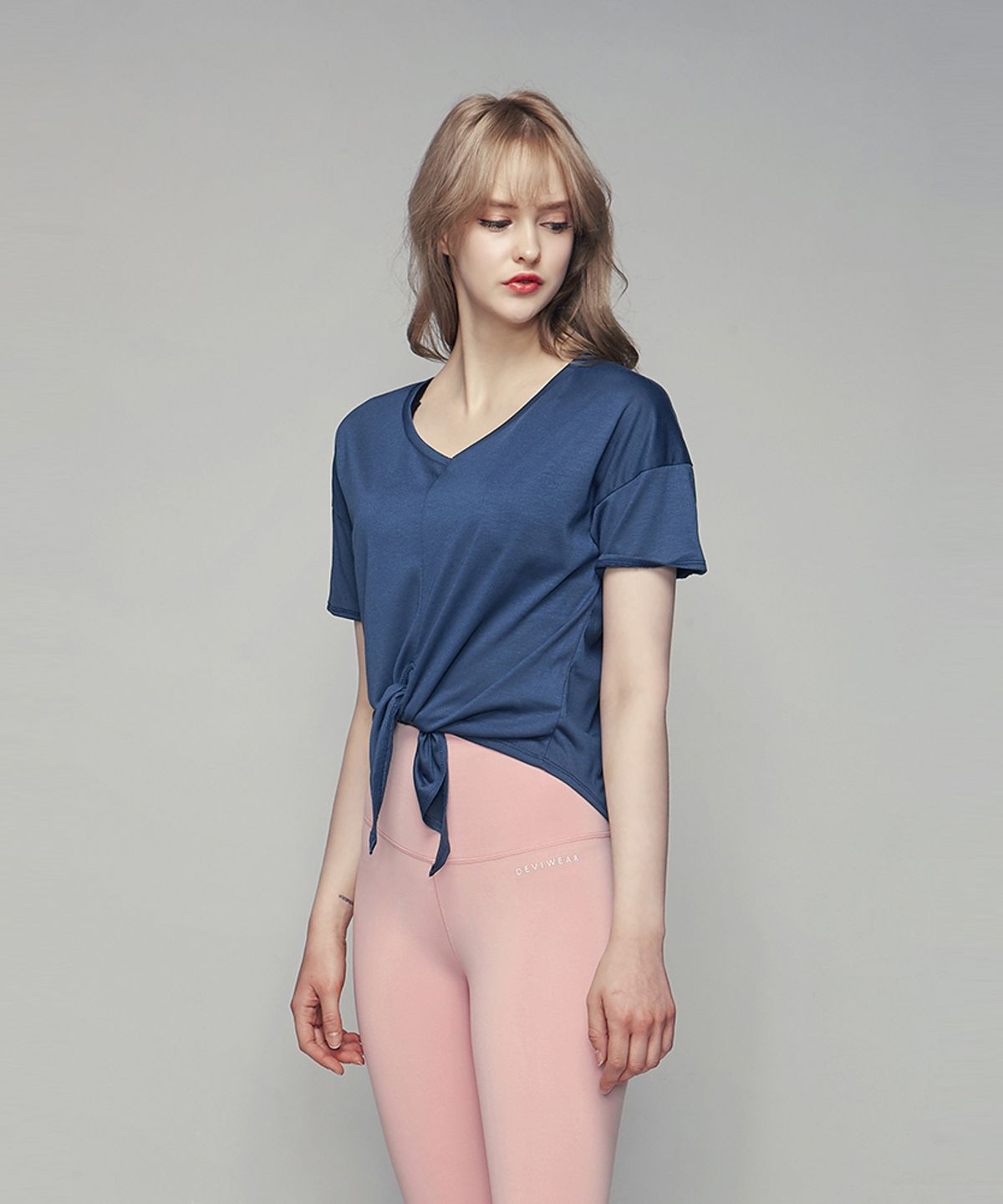 데비웨어(DEVIWEAR) 티셔츠 커버업 앞 묶음티 DEVI-T0033-블루