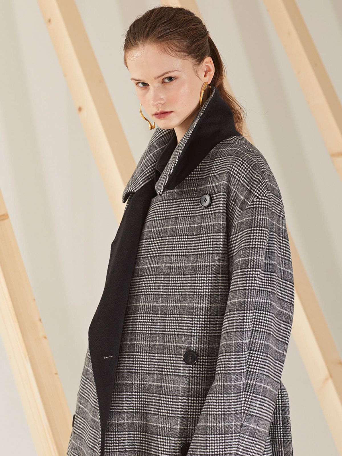 르이엘(LE YIEL) Oversized Wool Glen Check Coat_Brown