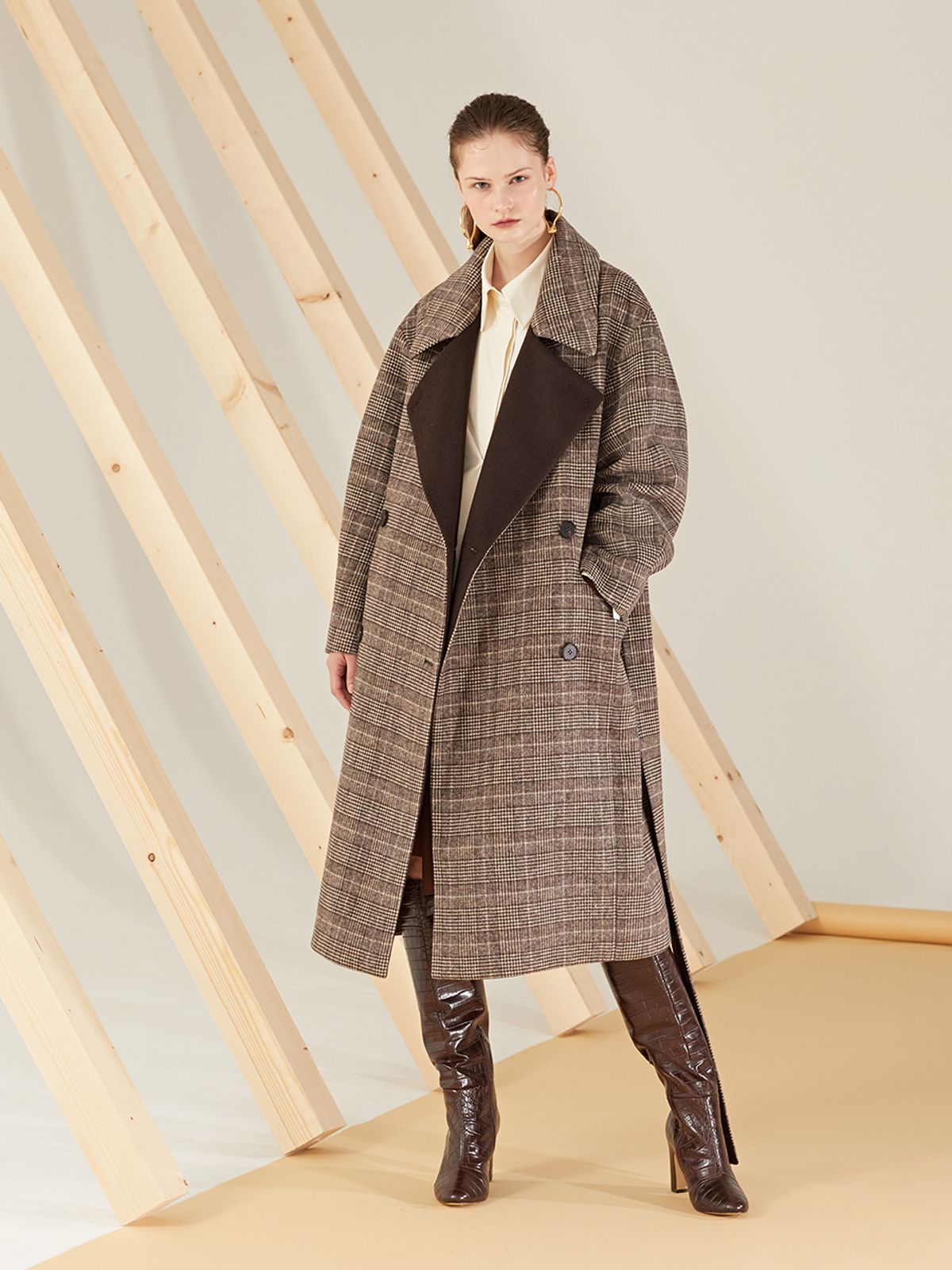 르이엘(LE YIEL) Oversized Wool Glen Check Coat_Black