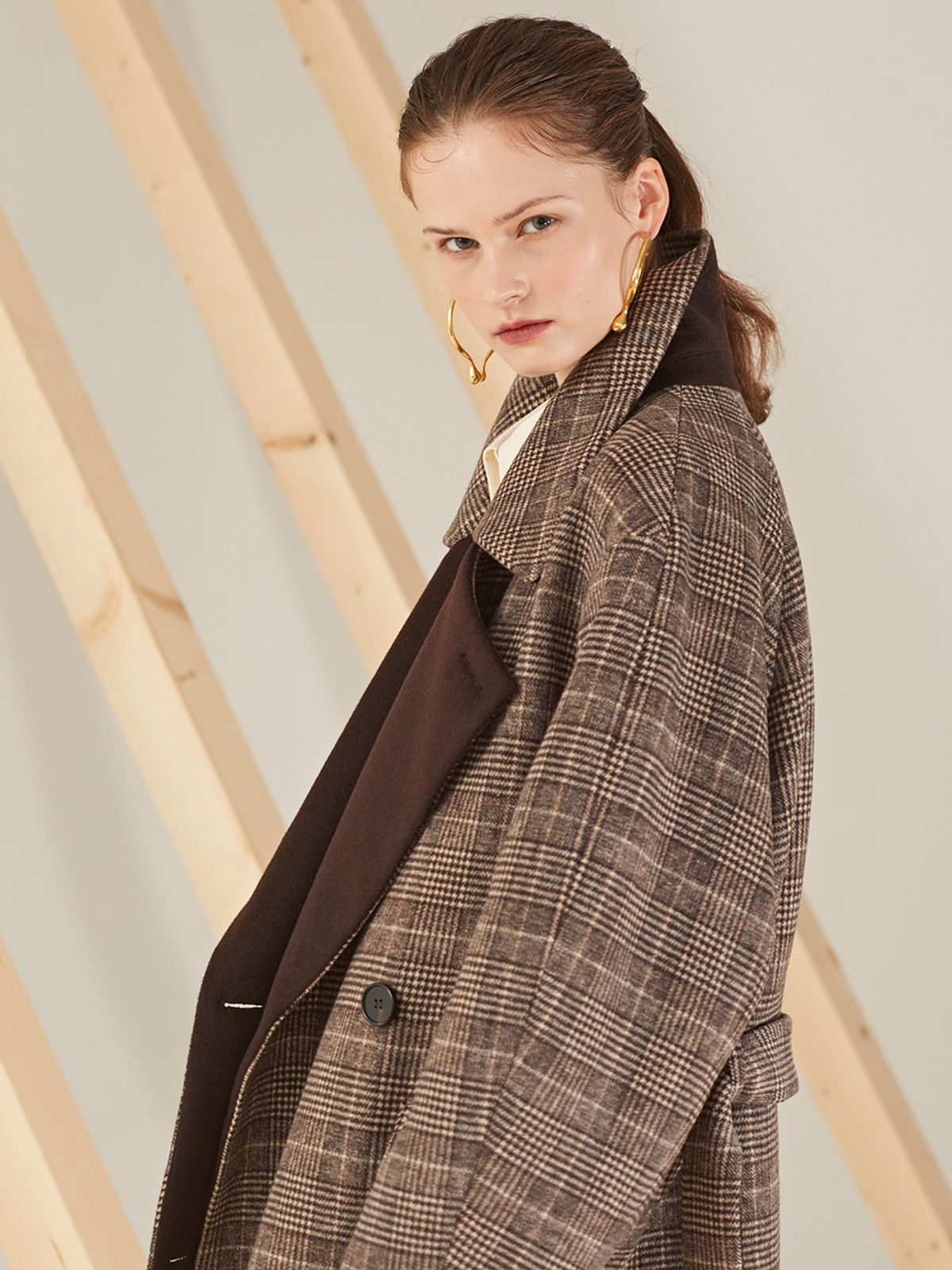 르이엘(LE YIEL) Oversized Wool Glen Check Coat_Black