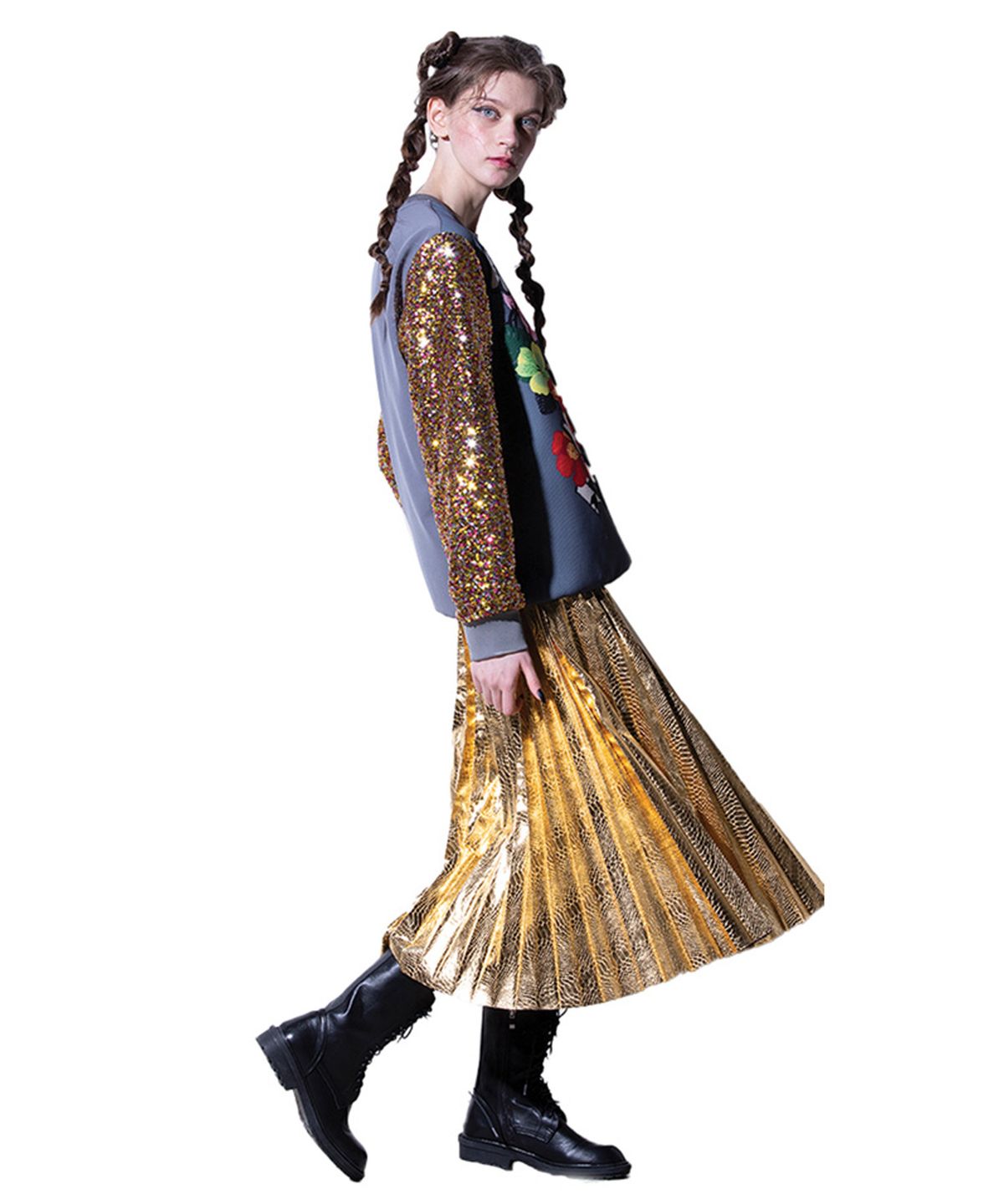 그리디어스(GREEDILOUS) 그레이 원 포인트 스팽글 맨투맨