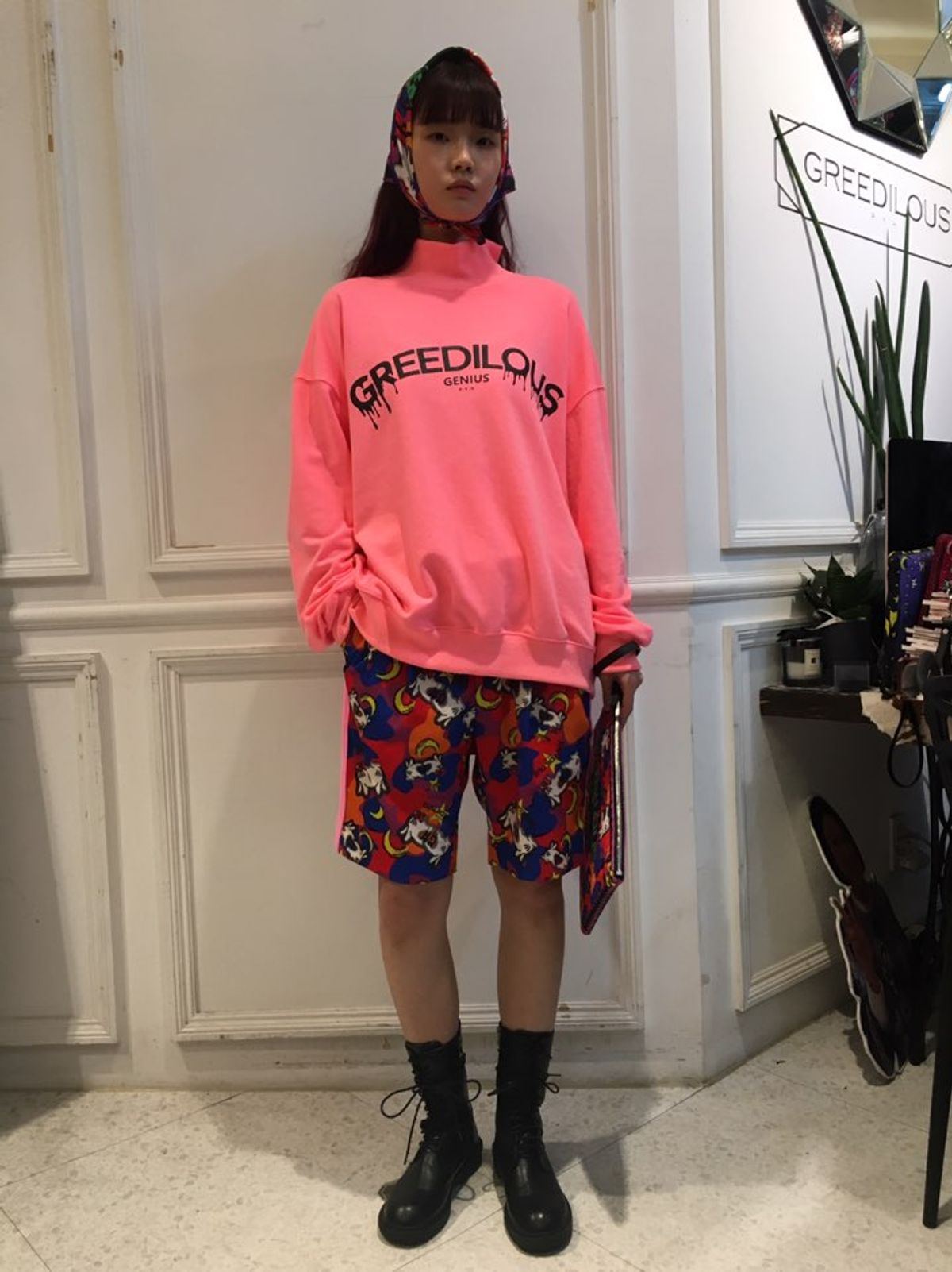 그리디어스(GREEDILOUS) 핑크 프린트 팬츠