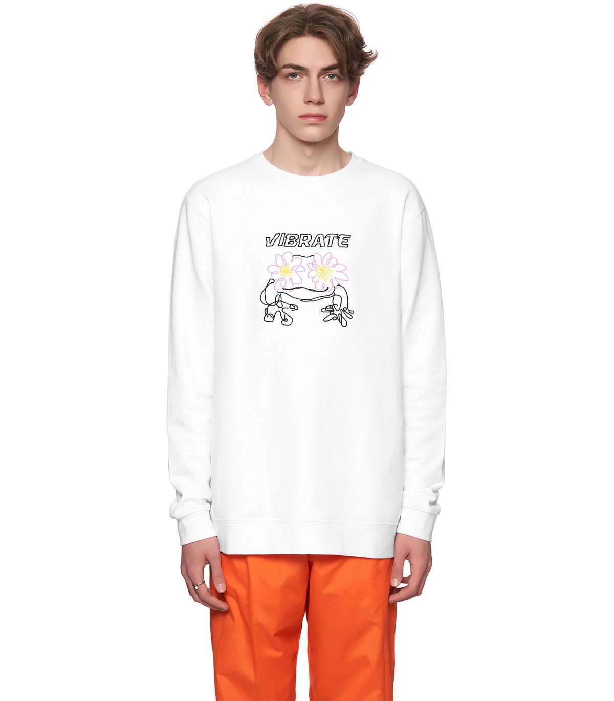 바이브레이트(VIBRATE) POP-EYES FROG LOGO SWEATSHIRTS (WHITE)