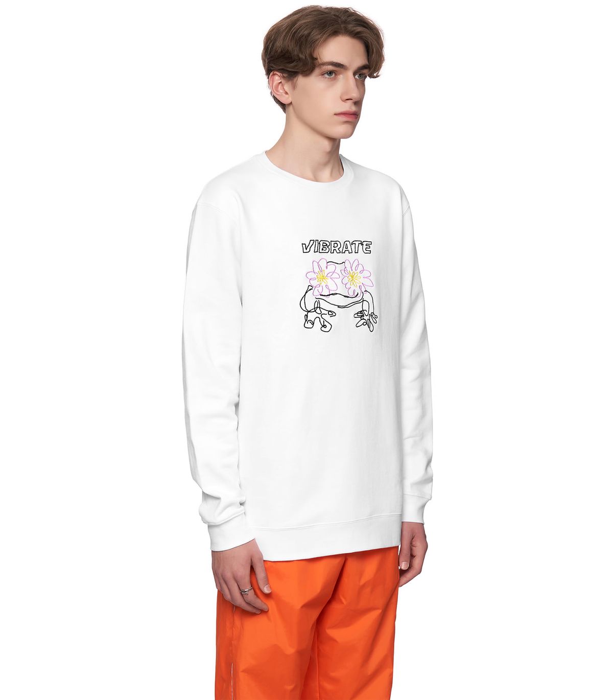 바이브레이트(VIBRATE) POP-EYES FROG LOGO SWEATSHIRTS (WHITE)