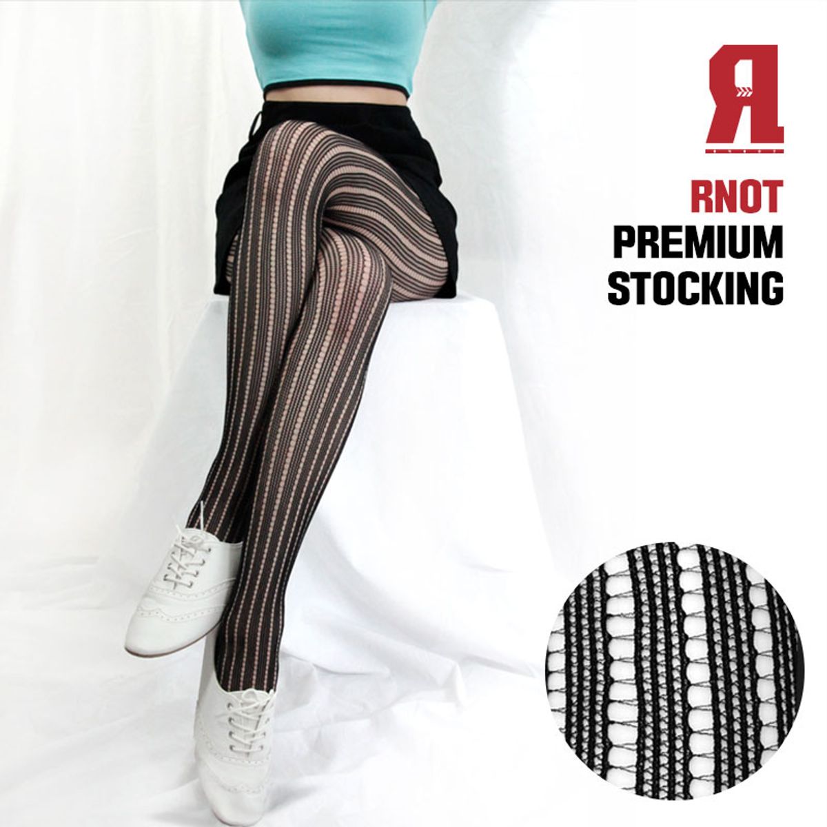 알엔오티(RNOT) Pattern 스트라이프 망사 팬티스타킹