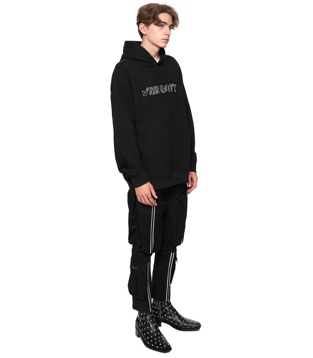 바이브레이트(VIBRATE) RAINBOW LOTUS LOGO HOODIE (BLACK)