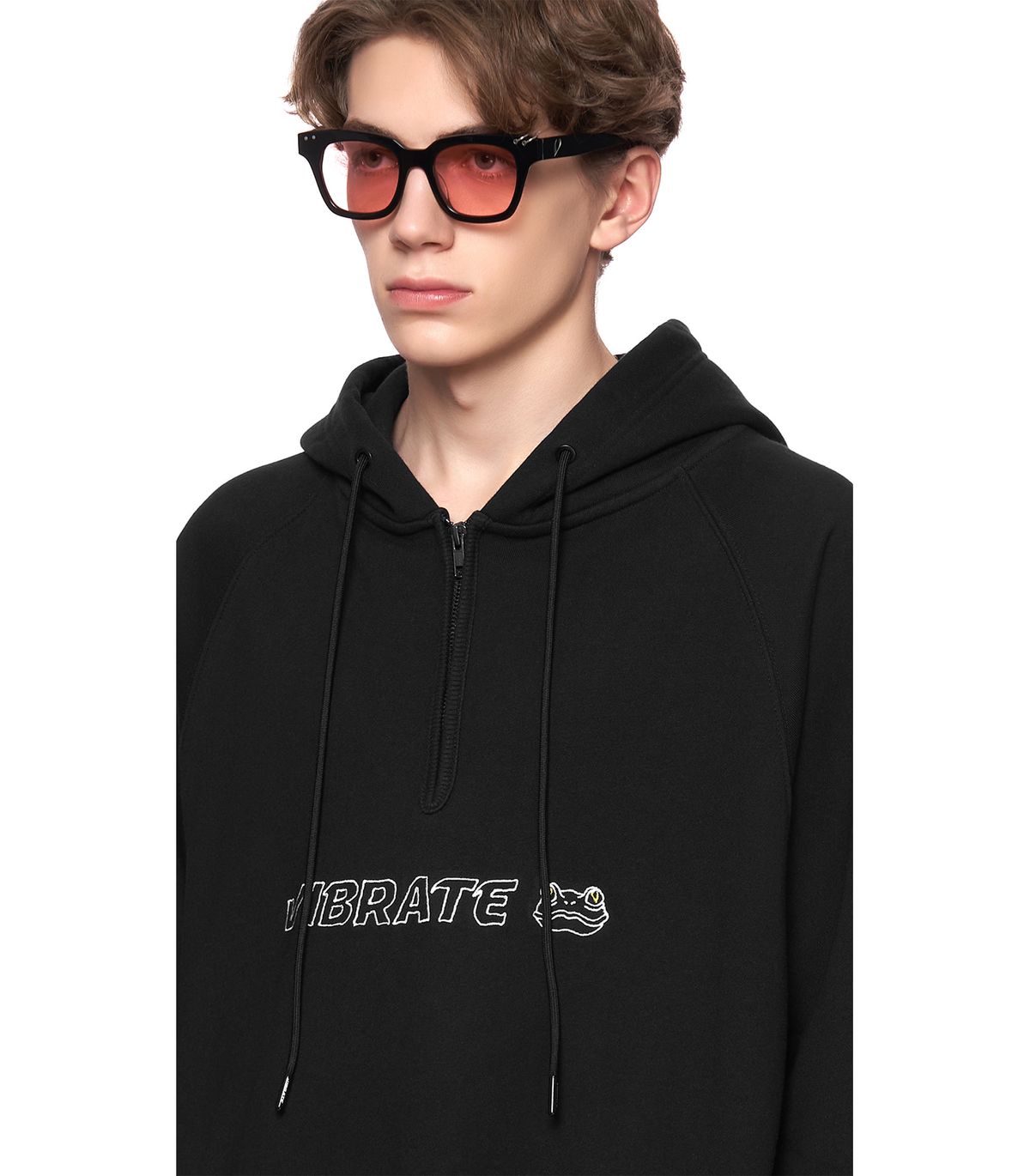 바이브레이트(VIBRATE) SHAMAN FROG LOGO HALF ZIP HOODIE (BLACK)