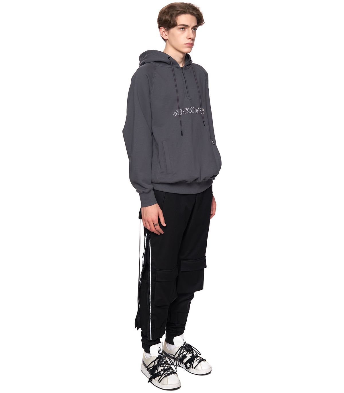 바이브레이트(VIBRATE) SHAMAN FROG LOGO HALF ZIP HOODIE (GRAY)
