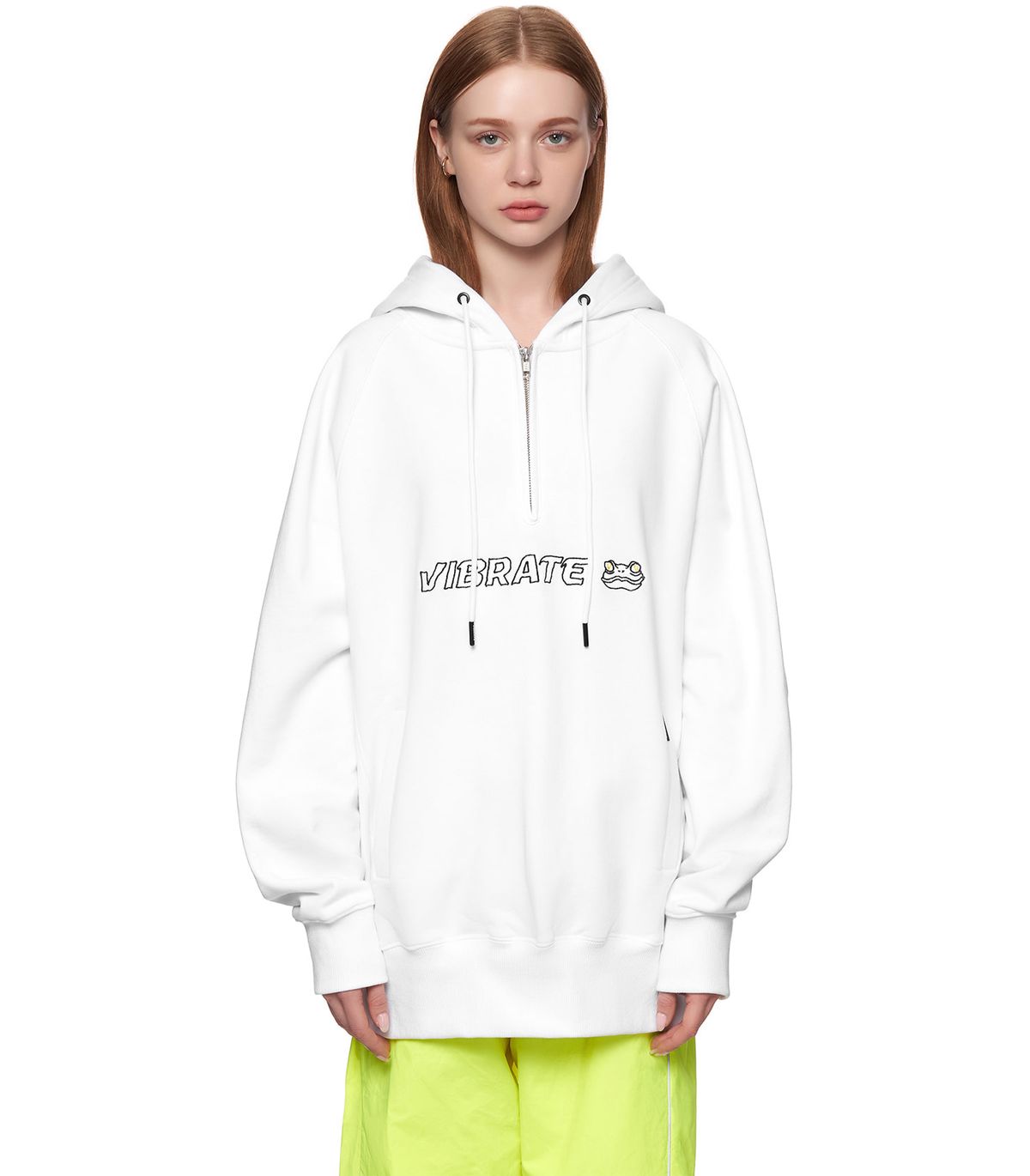 바이브레이트(VIBRATE) SHAMAN FROG LOGO HALF ZIP HOODIE (WHITE)