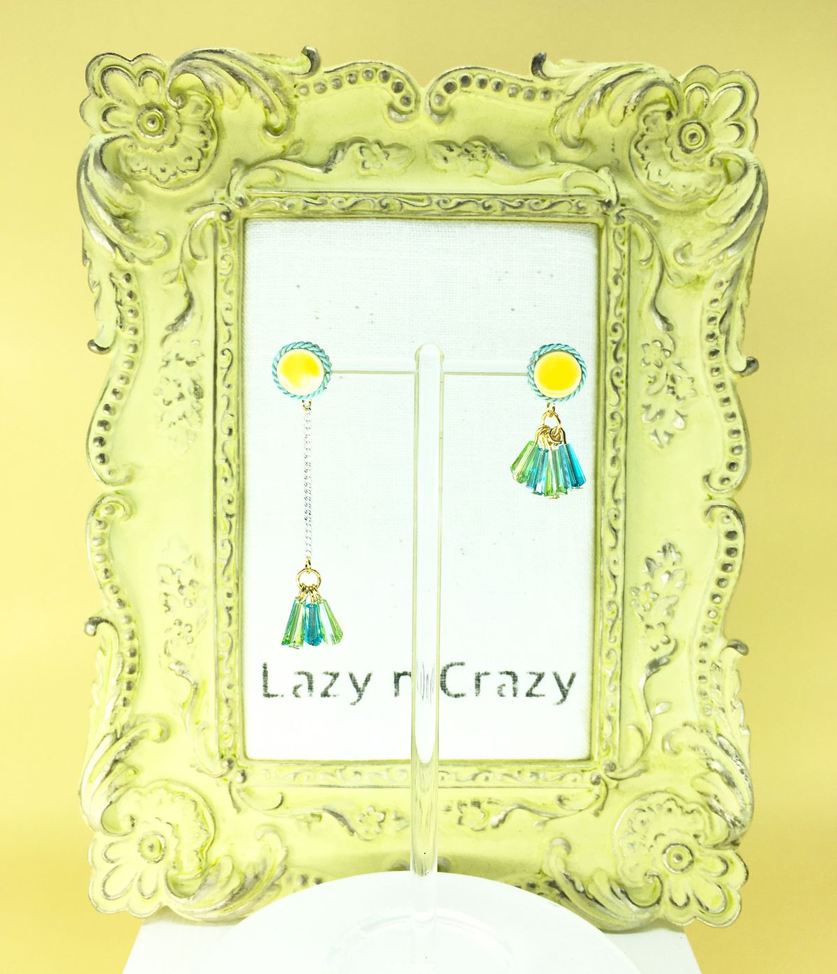 레이지앤크레이지(LAZY N CRAZY) 언발란스 노랑민트 세라믹 크리스탈 귀걸이