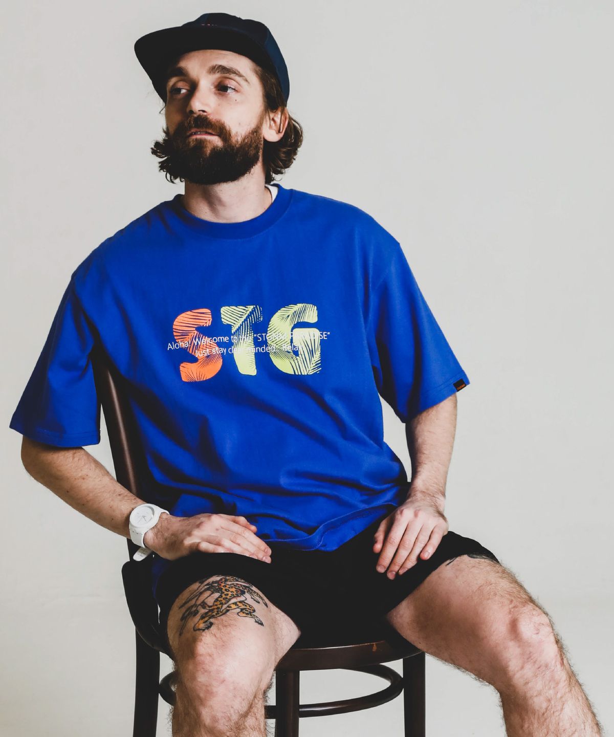 스테이지 네임(STAGE NAME) 리프 오버핏 반팔_바이올렛 블루