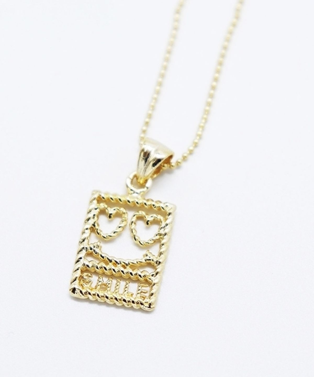 봉보(BONBEAU) Kitsch square smile Necklace 실버 스마일 스퀘어 체인 목걸이
