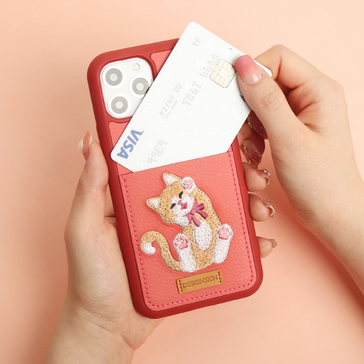 디자인스킨(DESIGNSKIN) 아이폰/갤럭시/갤럭시노트 고양이 자수 포켓 카드케이스