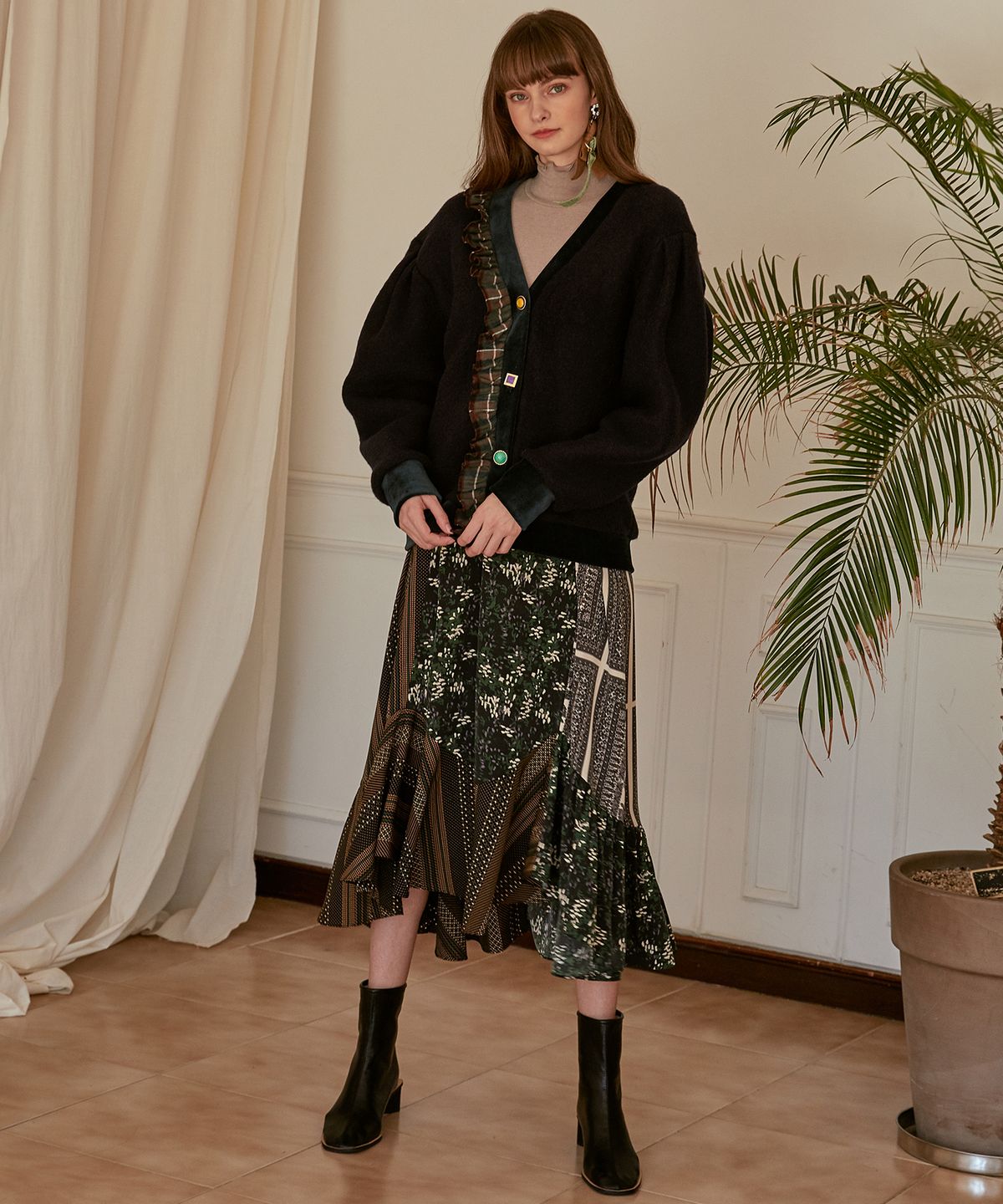 에트몽(ETMON) Slip Multi Pattern Dress  Green